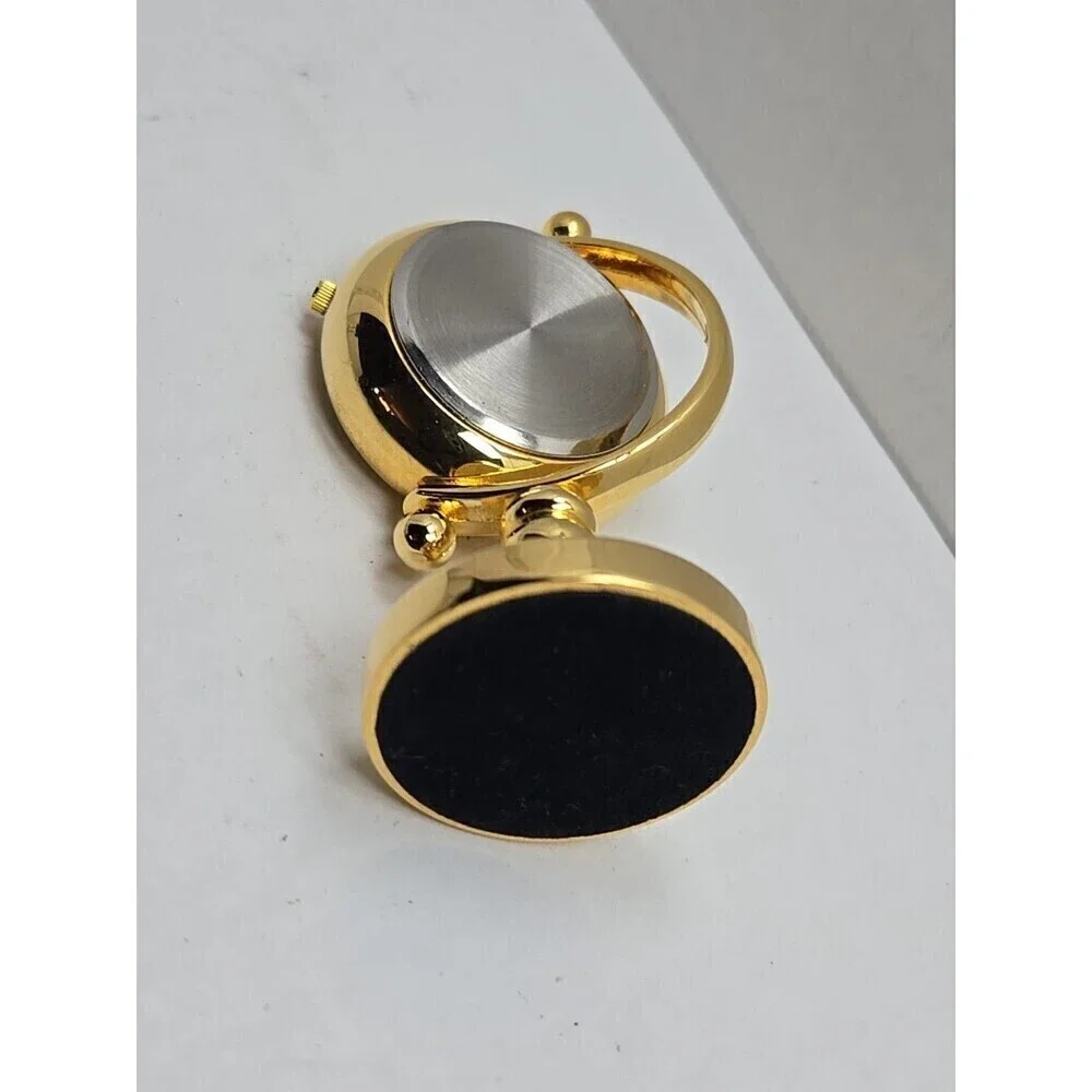 Miniature Gold World Map Desk Clock Quartz Japan Movt New Battery Working Gimbal